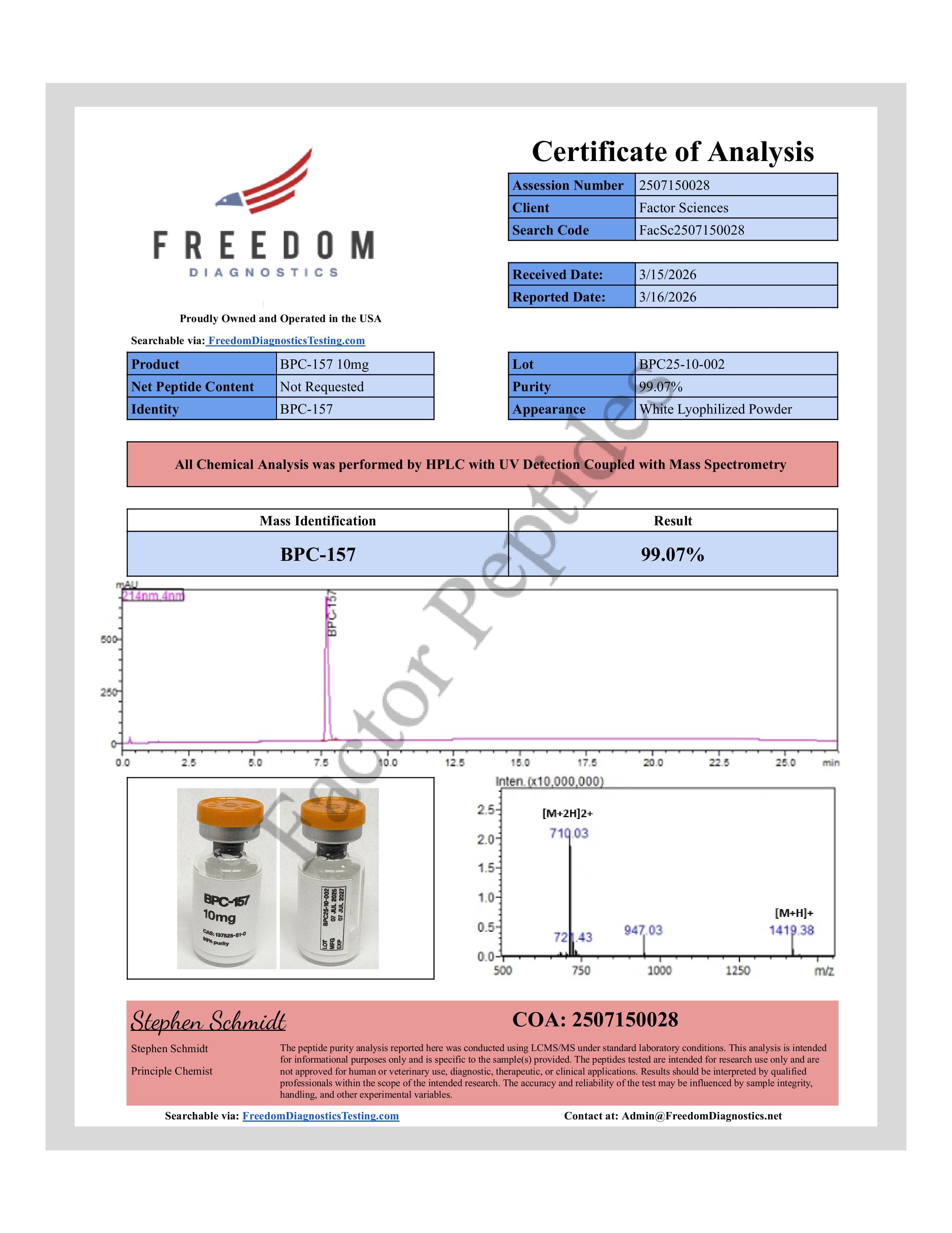 Certificate of Analysis — BPC-157 10mg