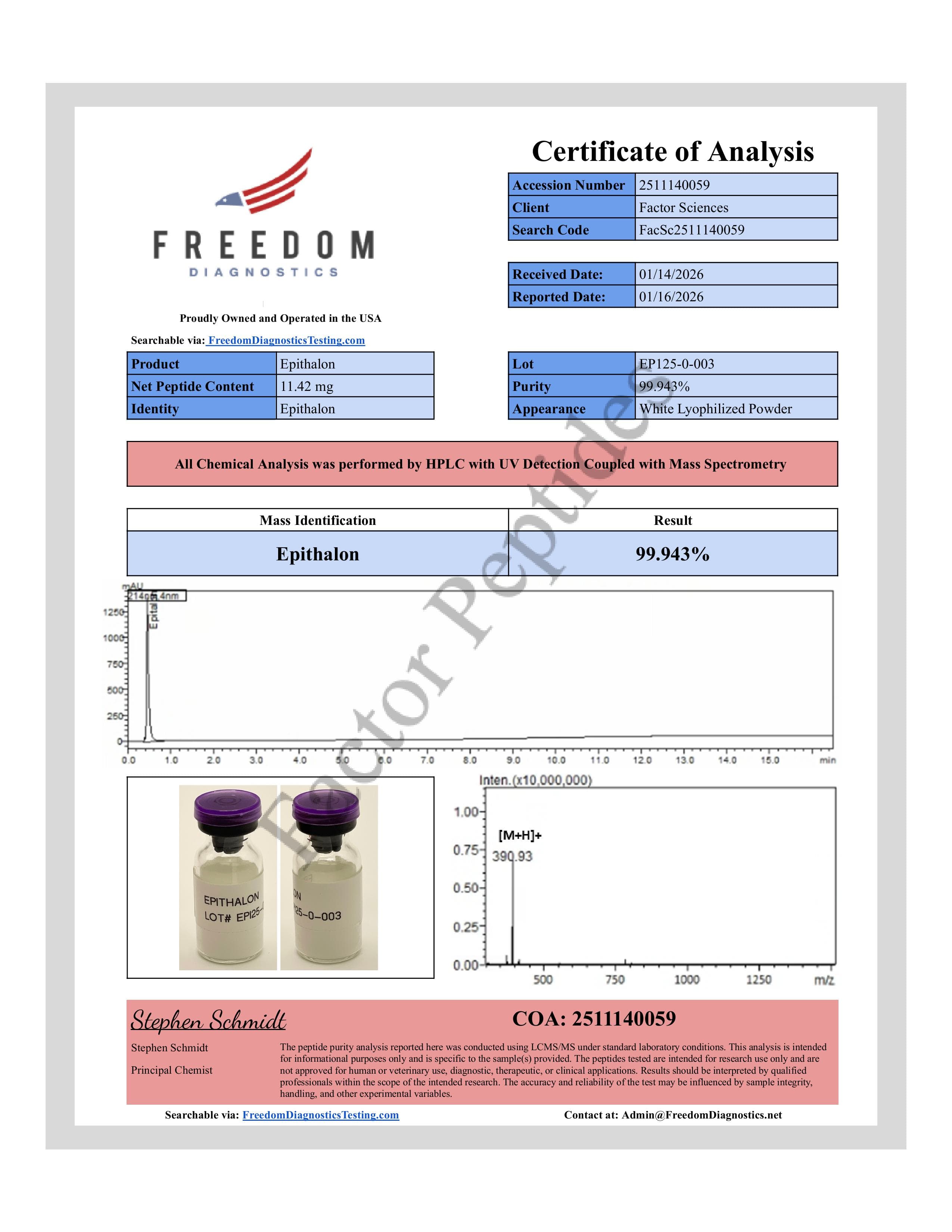 Certificate of Analysis — Epithalon