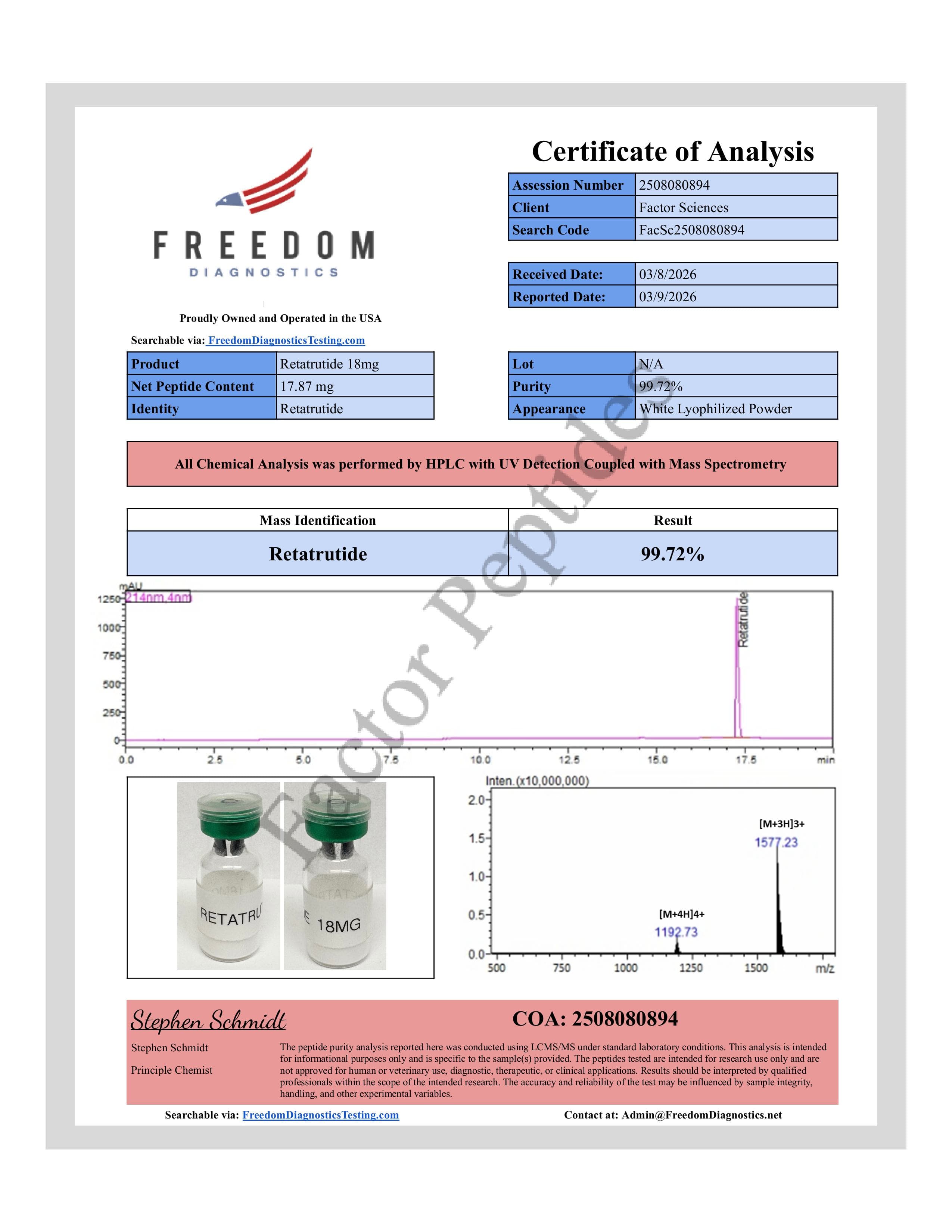 Certificate of Analysis — Retatrutide 18mg