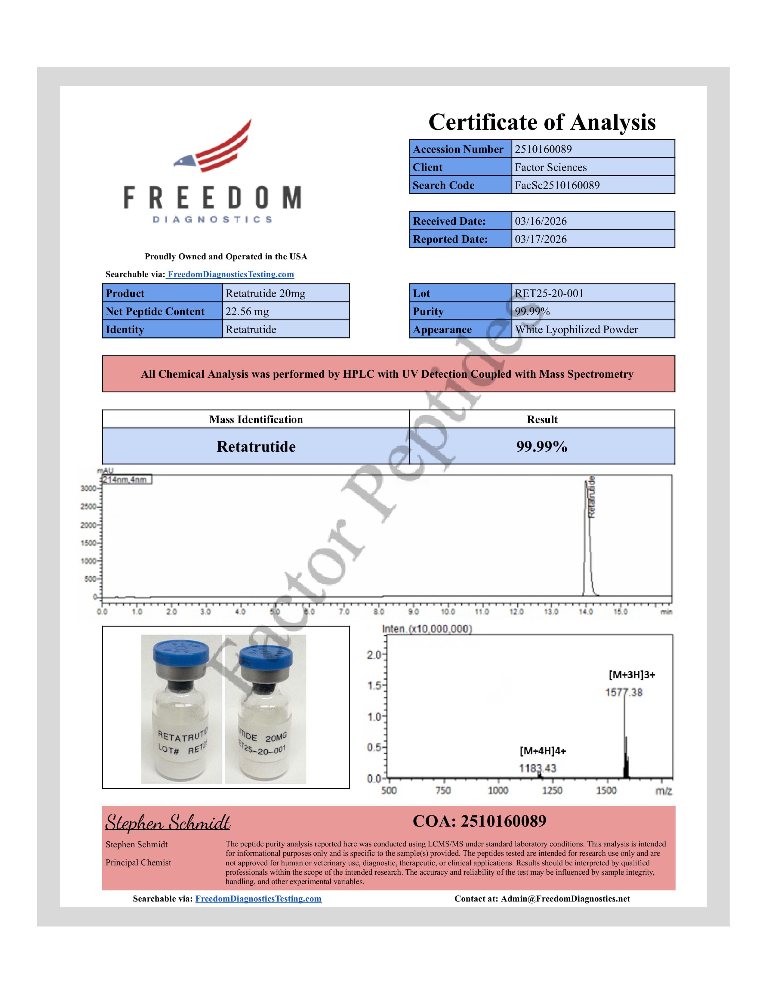 Certificate of Analysis — Retatrutide 20mg