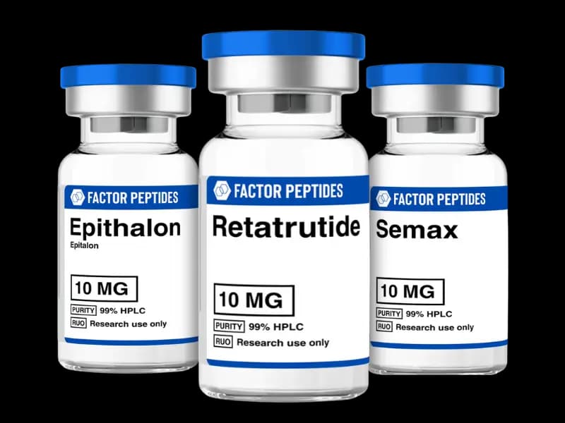 Epithalon, Retatrutide and Semax peptide vials